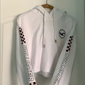 Hollister White Cropped Hoodie